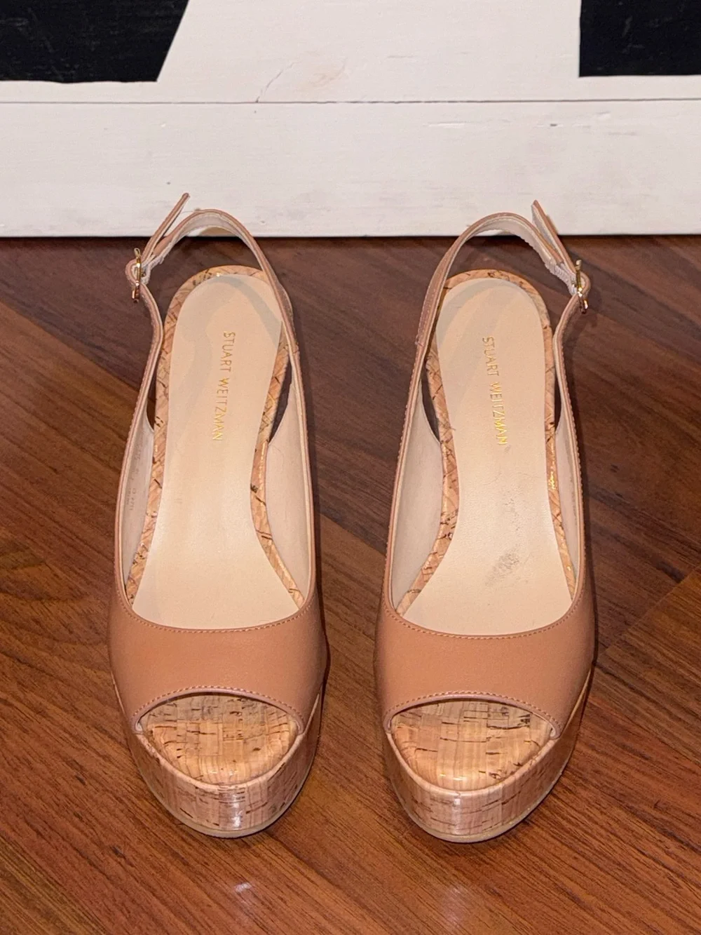 Stuart Weitzman Riviera Platform Sandal Natural Cork Nude Leather Size 5 $395